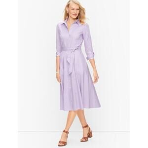 Talbots Women’s Cotton Stripe Shirt Dress Classic Purple Long Sleeve Size 8